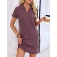 thumbnail image 4 of Women'S Solid Color Collared Loose Short-Sleeve T-Shirt Dress Brick Red S, 4 of 10