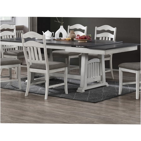 JERFIT Expandable Dining Table for 8 with 2 Leaves, Modern Farmhouse Kitchen Table in Antique White and Gray Finish
