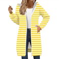 thumbnail image 2 of Women's Striped Zip Up Hoodie, Longline Fleece Jacket with Full-Length Zipper, Lightweight Mid-Length Hooded Sweatshirt, Soft Casual Wear for Fall and Winter Yellow L, 2 of 5