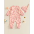 thumbnail image 4 of Suealasg Baby Girls Fall Footie Jumpsuits Long Sleeve Crew Neck Flower Print Button-down Full Length Jumpsuit 3M 6M 9M 12M Infant Girls Coming Home Outfits, 4 of 7