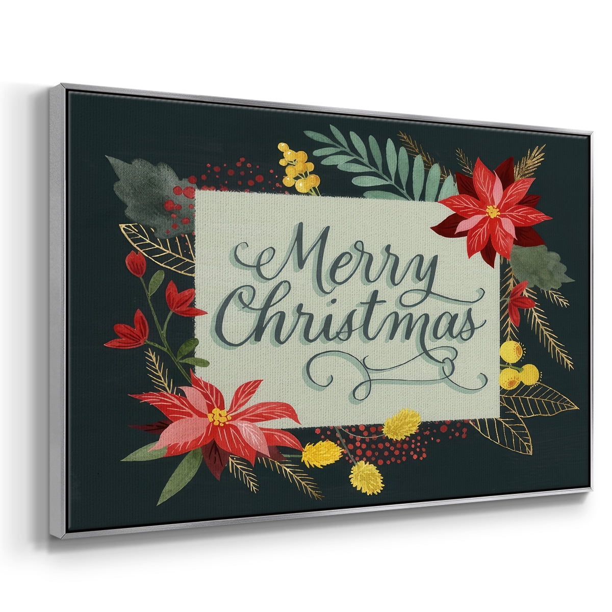 Bright Christmas Night I - Framed Gallery Wrapped Holiday Canvas - 25 x 37 - Silver Frame