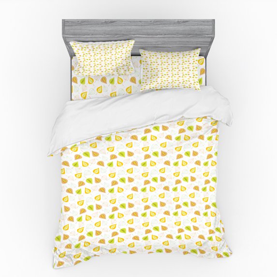 Leaves Duvet Cover Set, Colorful Creative Motifs Drawn by Hand, Bedding Set with Shams and Fitted Sheet, 3 Sizes, by Ambesonne