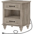 thumbnail image 1 of WAMPAT Nightstand with Charging Station, Farmhouse End Table, USB Ports & Power Outlets, 2 Drawers & Open Storage for Living Room, Bedroom, Grey, 1 of 7