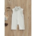 thumbnail image 2 of Franhais Toddler Baby Girls Summer Romper, Solid Color High Neck Sleeveless Short Jumpsuit, 2 of 9