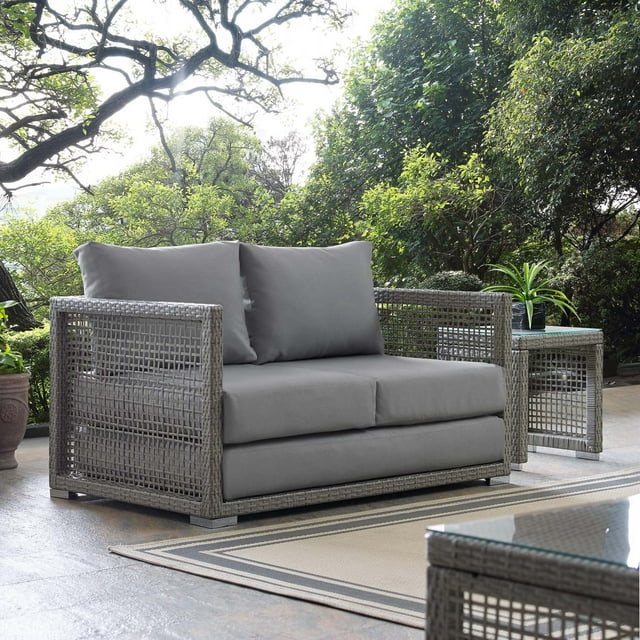 Modway Aura Causeuse de Patio Extérieure Moderne en Rotin et Tissu, Gris