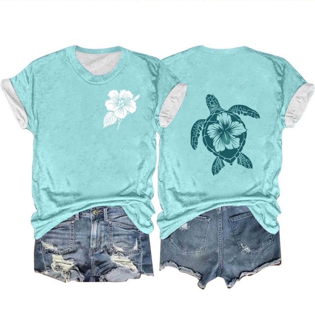 Blouses pour Femmes, Haut à Col Rond Confortable Imprimé Océan pour Femmes, Manches Courtes, Hauts à Col Rond