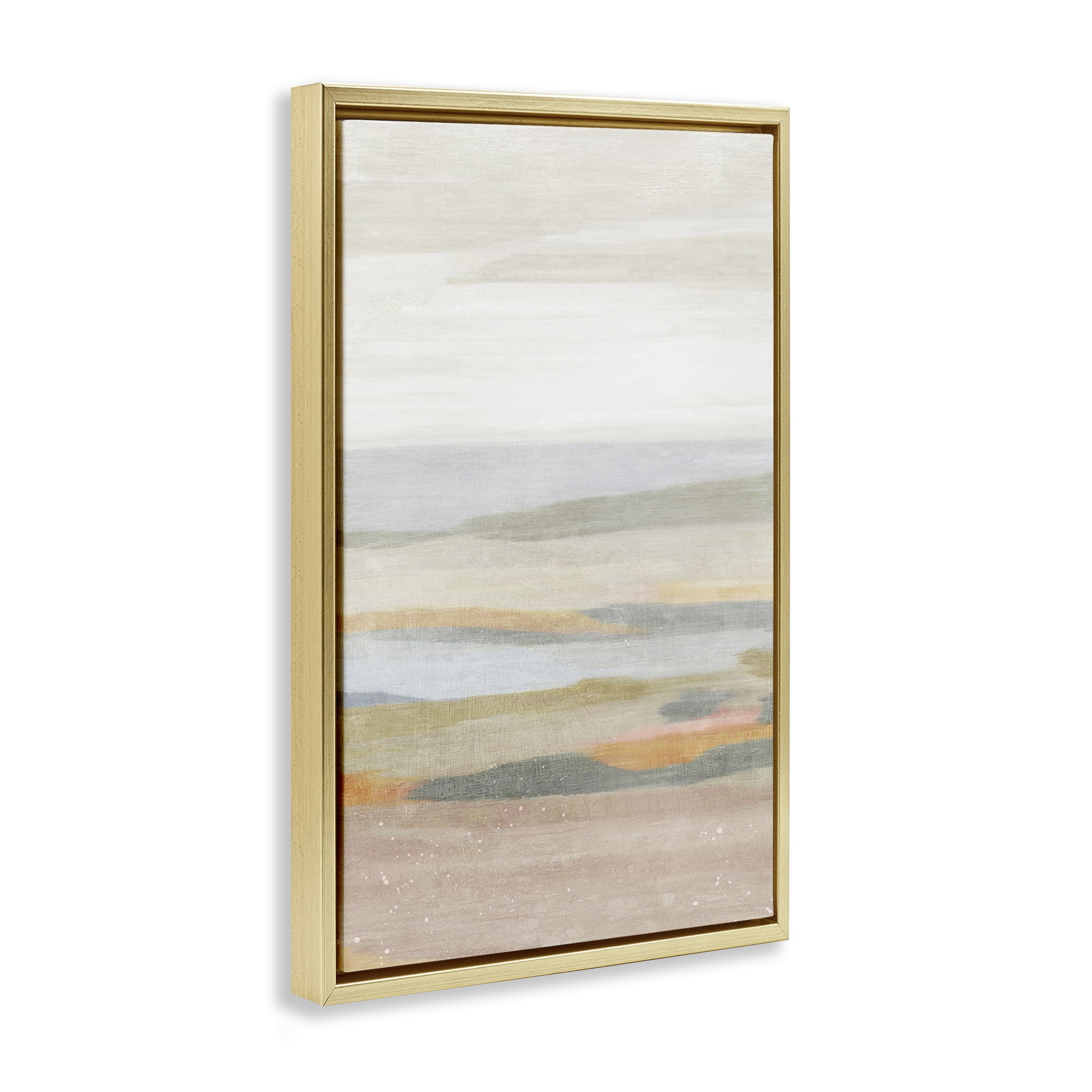 Stupell Industries Calming Neutral Beach Coastal Painting Gold Floater Framed Canvas Art Print Wall Art, 17 x 25