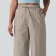 thumbnail image 5 of Laqbezok Women's Waterproof Cargo Pants, High Waist Drawstring Wide Leg Cropped Trousers with Pockets for Hiking Travel Outdoor Vacation, 5 of 8