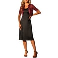 thumbnail image 2 of MODA NOVA Lace Shrug Bolero for Juniors Satin Panel Open Front Crop Cardigans Burgundy XS, 2 of 6