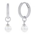 thumbnail image 1 of Boucles d'Oreilles Créoles Rondes en Argent Sterling 925 Rhodié 6mm Charme Perle 14mm, 1 of 2