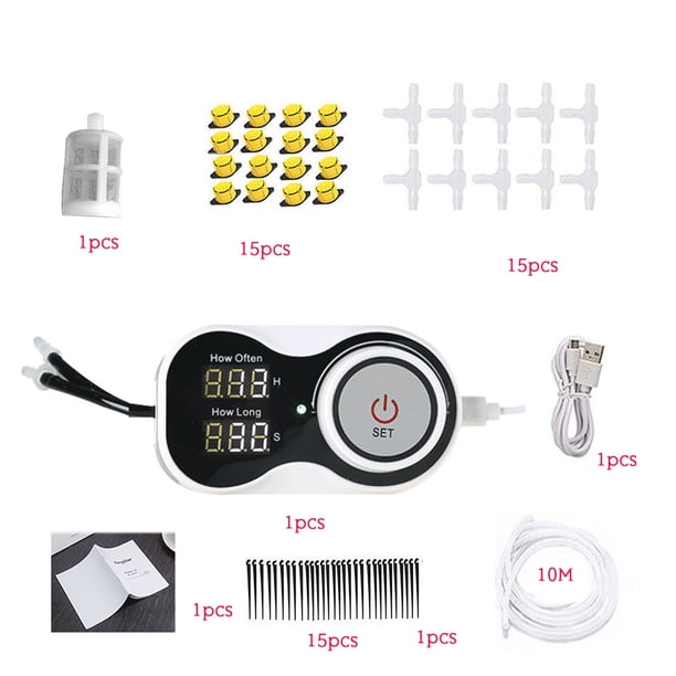 Kit de riego por goteo automático Sistema de riego automático de jardinería con temporizador para plantas de interior al aire libre, juego de 15 cabezales de pulverización sidaley HA005405-03