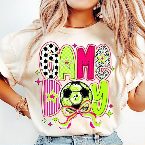 Soccer Mama T-Shirt, Glitter Game Day Soccer Tee, Coquette Leopard Lightning Bolt Shirt, Checkered Brushstroke Soccer Shirt