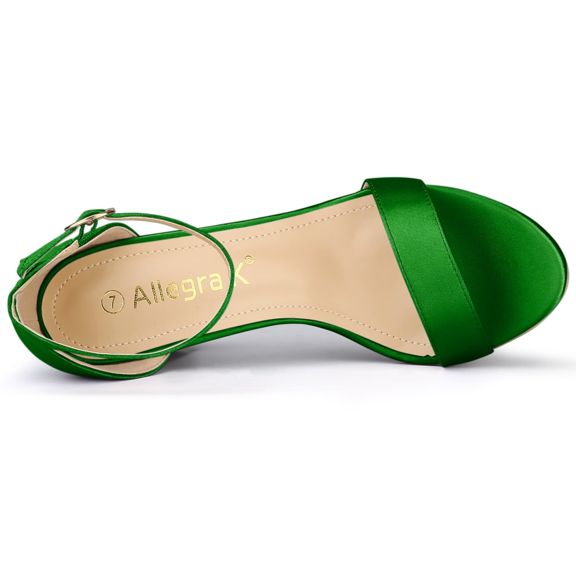 DARING DIVA Women's Satin Ankle Strap Chunky Heels Green 7