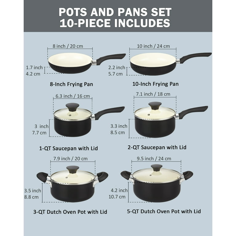 Cook N Home 10-Piece Ceramic Nonstick Cookware Set - Pots, Pans, Dutch  Oven, Saucepans, Frying Pans and Lids - Turquoise