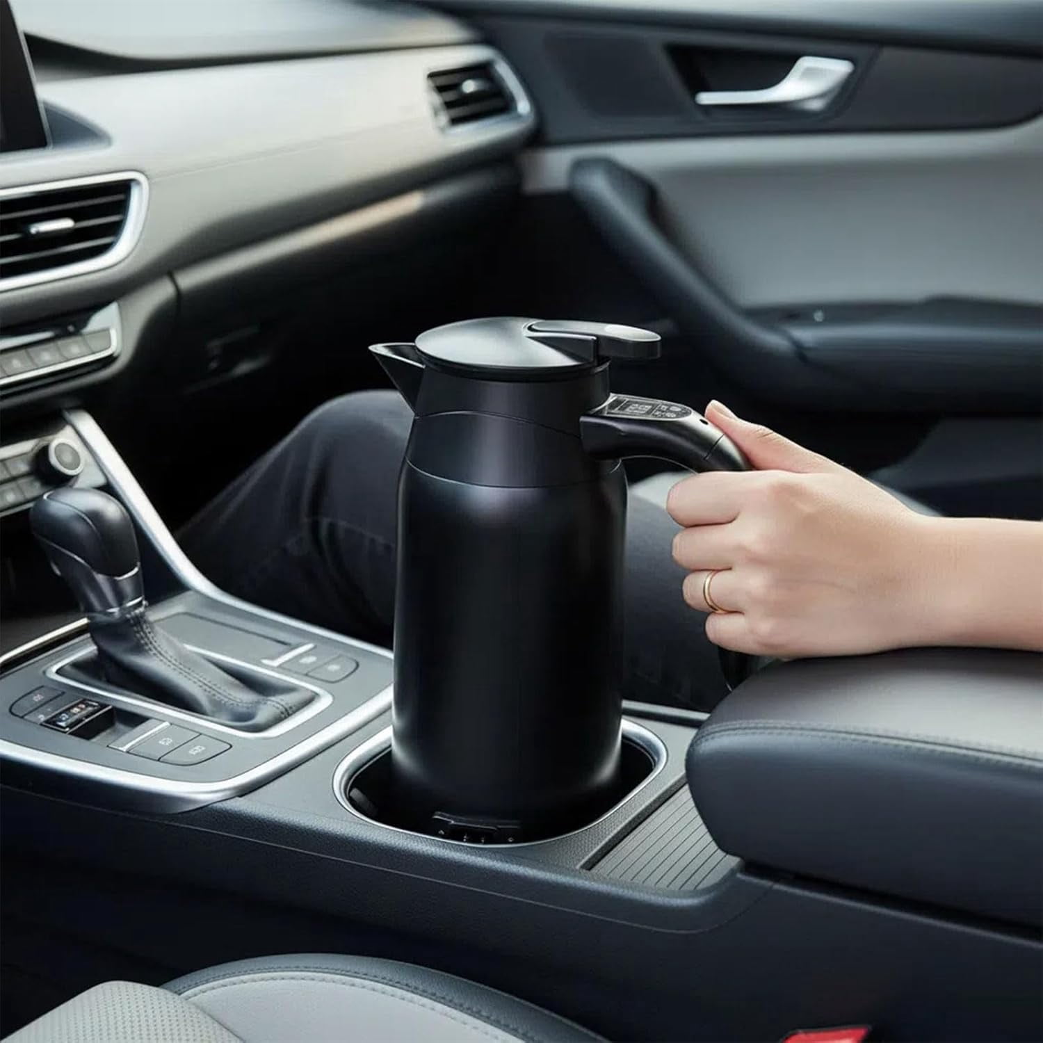 Car Electric Kettle, 800ml 12V/24V Portable Travel Kettle Hot Water Boiler Heater Car Stainless Steel Cigarette Lighter Heating Kettle for Cars Trucks SUVs Road Trips Outdoor Camping, Black
