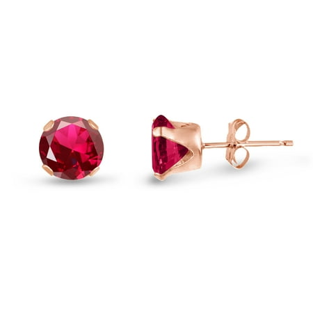 - Round 8mm Rose Gold Plated Sterling Silver Lab-Created Ruby Stud Earrings, Free Gift Box included