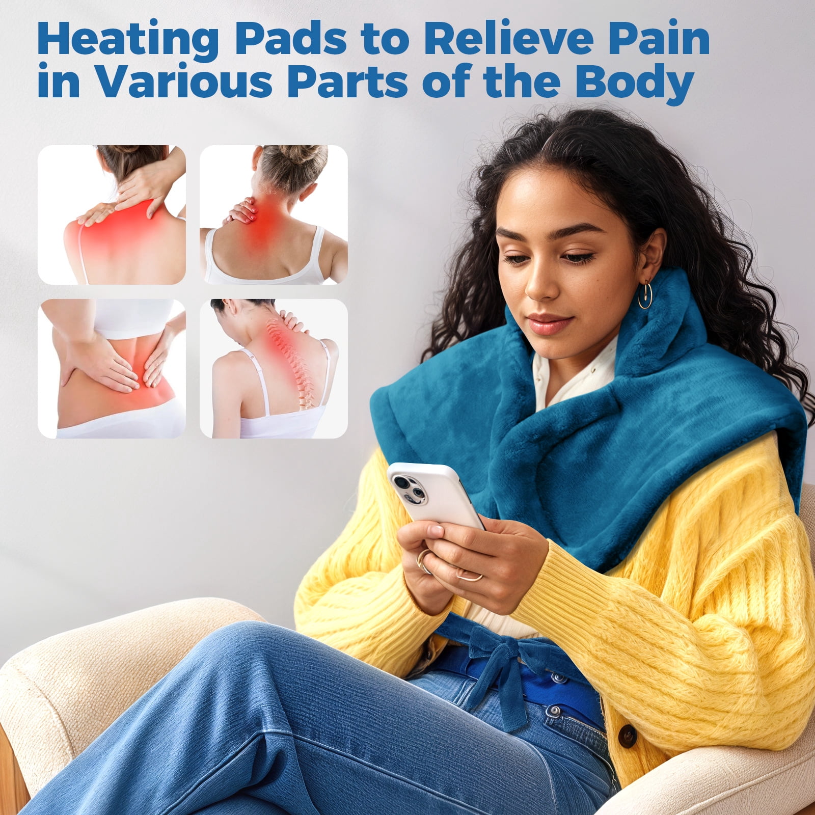 CooCoCo 37"x24" Heating Pad for Neck and Shoulders and Back, Heat Pad for Back Pain Relief, Full Back Heated Pad, 6 Heat Settings 3 Timers Auto-Off