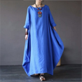 thumbnail image 1 of JUNWELL Spring New Loose Size Round Neck Mid-Sleeve Large Swing Cotton And Linen Long Dress, 1 of 6