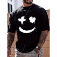 thumbnail image 1 of Men's Casual Trendy Smile Graphic Print Comfortable Crew Neck Short Sleeve T-shirts, Summer Top Tees, Casual Sporty Tee, Summer Gifts, 1 of 9