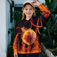 thumbnail image 2 of Uorisanigo Kids Sweatshirt Girls Soft Half Zip Pullover Sweatshirt Oversized Fire Basketball Print Long Sleeve Sweaters No Hood Quarter Zipper Hoodies Fall Spring Outfits Clothes, 2 of 7