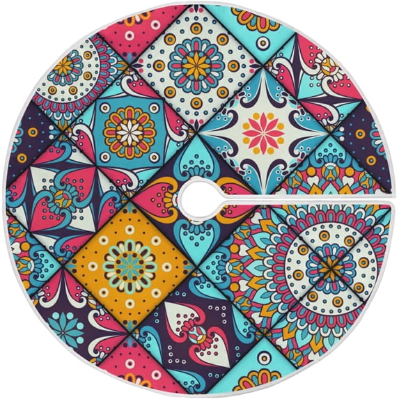 FMSHPON Vintage Mandala Elements Xmas Christmas Tree Skirt Stand Mat for Holiday Party Decoration Indoor Outdoor 36 inches