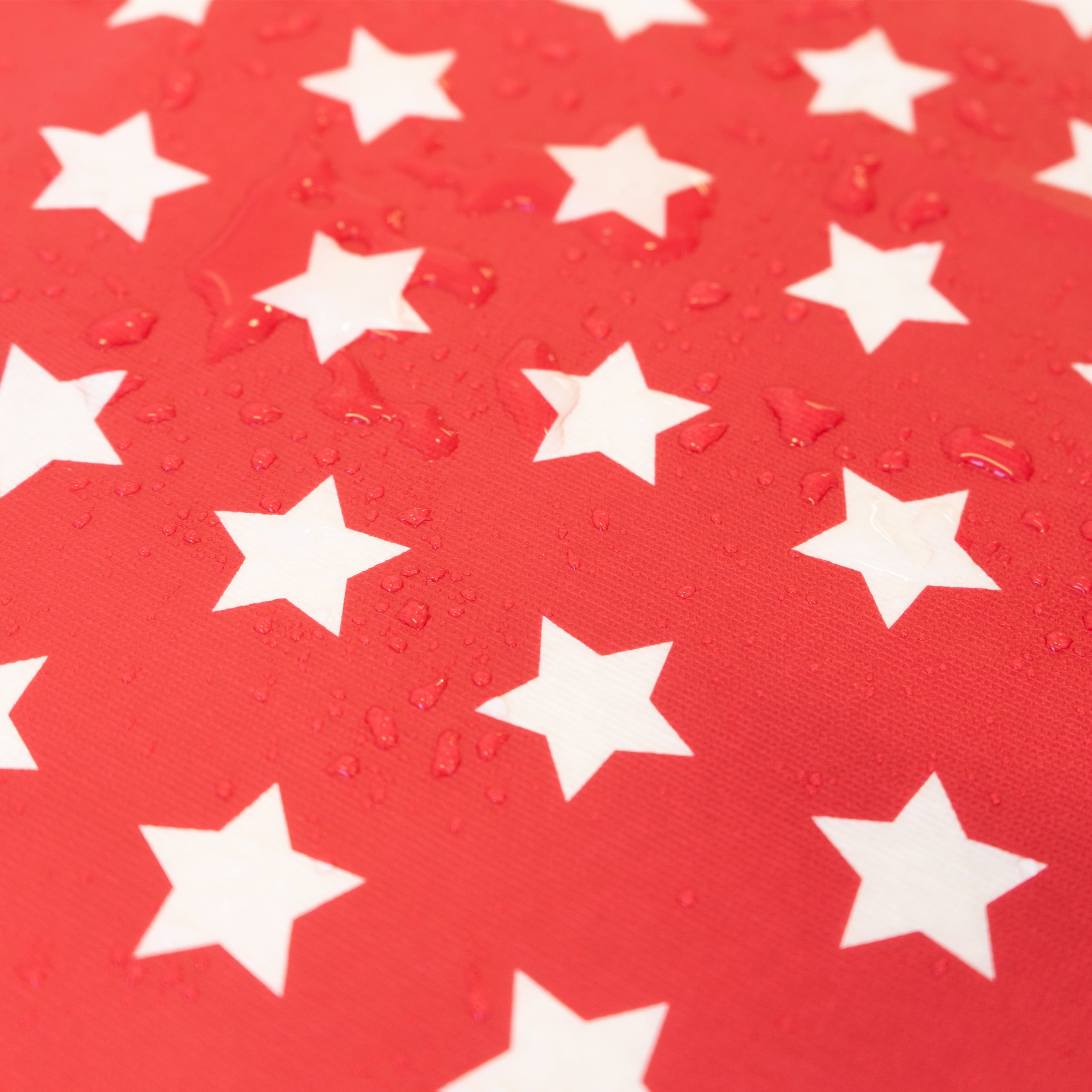 Waverly Inspirations Rectangular Elastic Fitted Table Cover Waterproof Vinyl Tablecloth With Flannel Backing, 6Ft Table, 72" x 30", White Stars With Red Base, 1 PK