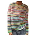 thumbnail image 1 of Fartey Chandail Tricoté à Rayures Colorées pour Femmes, Ample et Décontracté, Manches Longues, Col Rond, Chandail à Enfiler, Hauts Mode Automne Hiver, Chandail Chaud, Doux et Confortable, Chandails des Fêtes, Rose, P-2TG, 1 of 6