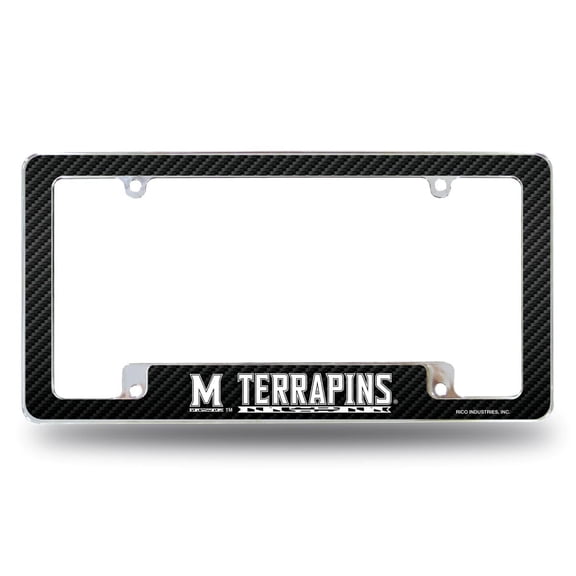 University of Maryland Terrapins Premium Metal License Plate Frame Tag Cover, Carbon Fiber Design, 12x6 inch, Pre-Drilled Holes, Officially Licensed