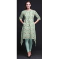 thumbnail image 3 of Bimba Green Leaves & Peony Floral Asymmetric Kurta Indian Tunic Tops For Women Printed Indian Clothing XX-Large, 3 of 6