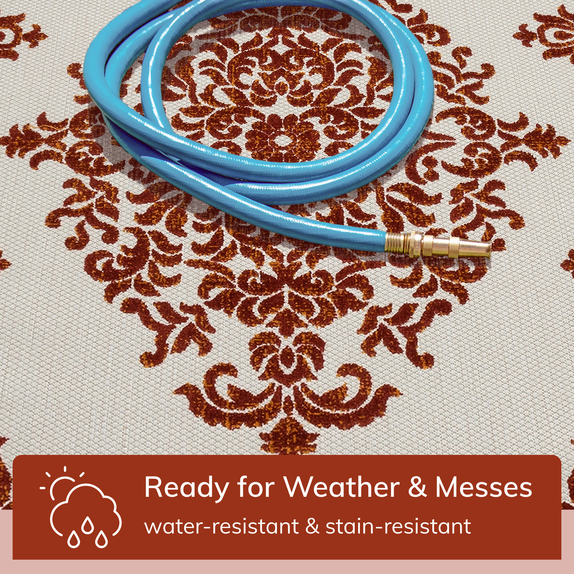 Well Woven Dorado Arid Modern Floral Terracotta Indoor/ Outdoor High-Low Pile 5'3" x 7'3" Area Rug