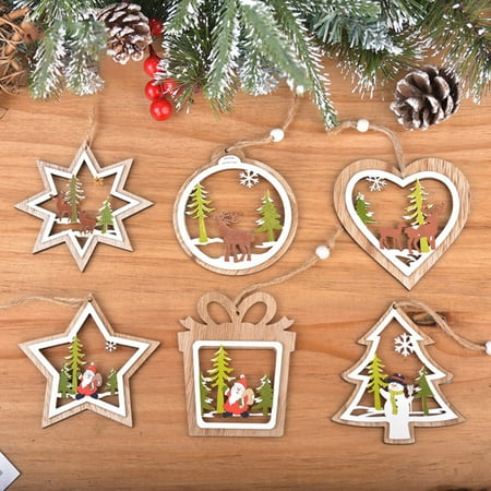 

Farfi Christmas Decor Wooden Hollow Double-Layer Penta Star Series Hanging Pendant
