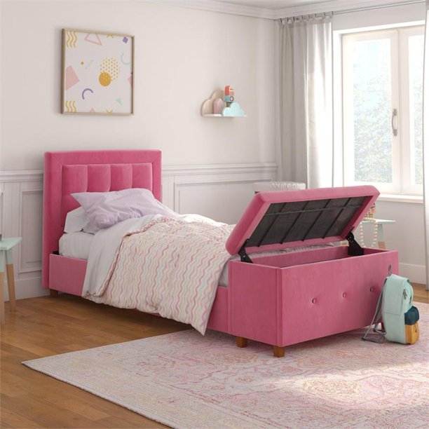Dhp Modern Wood With Storage Upholstered Bed Twin Pink Walmart Com Walmart Com