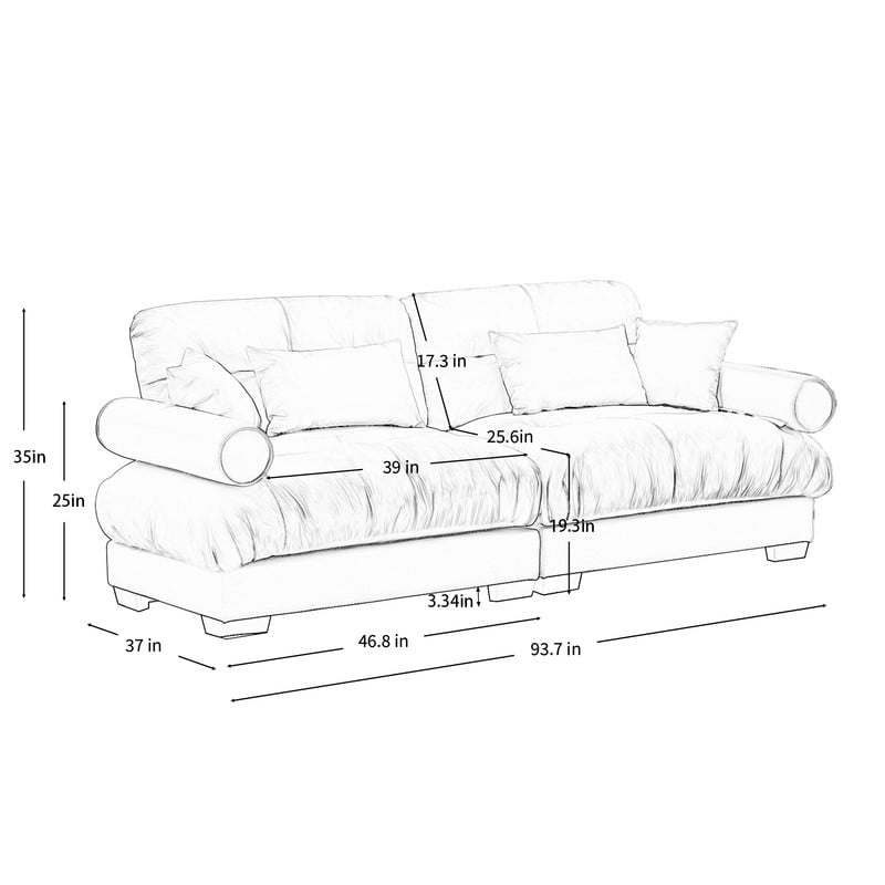 93.7" Modular Sectional Sofa, 2-Seater Velvet Couch, Deep Seat Cloud Sofa with Bolster Armrests & Pillows, Modern Upholstered Sofa for Living Room, Apartment, Olive Green