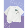 thumbnail image 1 of Adorable Turtle Print Girls' White T-Shirt - Soft, Durable Polyester, Short Sleeve, Round Neck - Perfect for Summer Outdoor Activities & Casual Wear, 1 of 6