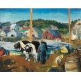 thumbnail image 2 of Bellows, George 14x12 Black Ornate Wood Framed with Double Matting Museum Art Print Titled - Ox Team-Wharf at Matinicus, 2 of 4
