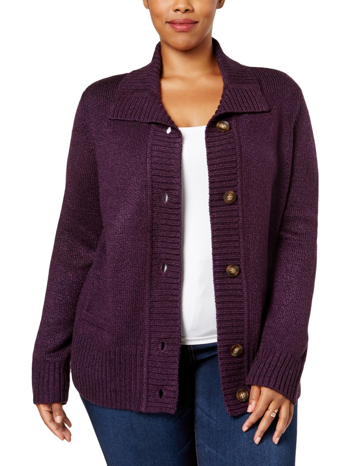 Karen Scott Karen Scott Womens Plus Marled Long Sleeves Cardigan