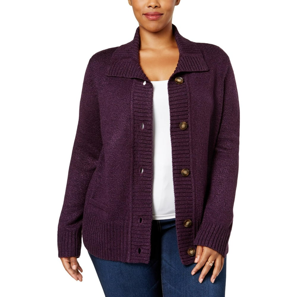 Karen Scott Karen Scott Womens Plus Marled Long Sleeves Cardigan