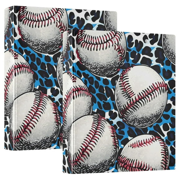 ALAZA Baseball with Leopard Hardcover 3 Ring Binder 1.5" Round Rings Interior Pockets Binders Organizer 2 Pack