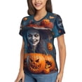 thumbnail image 2 of Vsdgher Modern Style Pumpkin Witch Women Shirts V Neck Short Sleeve Tops T-Shirt Basic Tees, S to 3XLMedium, 2 of 5
