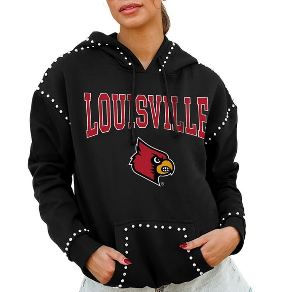 Women's Gameday Couture  Black Louisville Cardinals Studded Pullover Hoodie