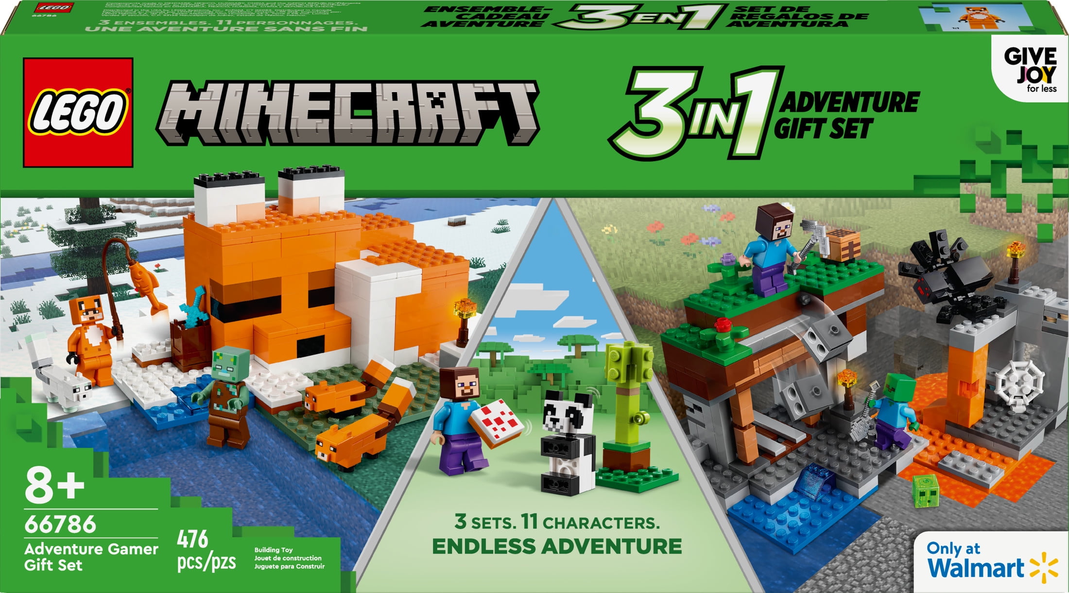 LEGO Minecraft Gift Set, 3 Imaginative Building Sets in 1 Box, Video Game Toy, Gift for Gamers, 66786