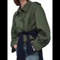 thumbnail image 2 of Chaqueta Plisada de Larga con Cuello y Botones para Mujer, Gabardina Corta Informal para y Otoño. Verde L, 2 of 9