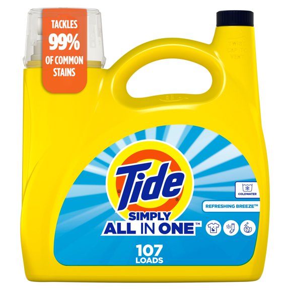 Tide Simply All-In-One Liquid Laundry Detergent, Refreshing Breeze Scent, 4.16 Litres, 107 Wash Loads