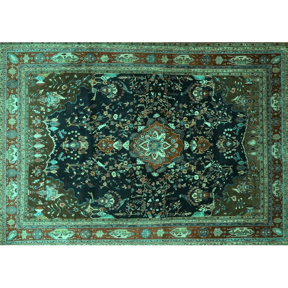 Ahgly Company Indoor Rectangle Persian Turquoise Blue Traditional Area Rugs, 7' x 10'