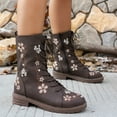 thumbnail image 4 of QQAMB Women's Ankle Boots with Flower Embroidery Round Toe Front Lace-Up and Side Zipper Low Heel Casual Winter Boots, 4 of 7