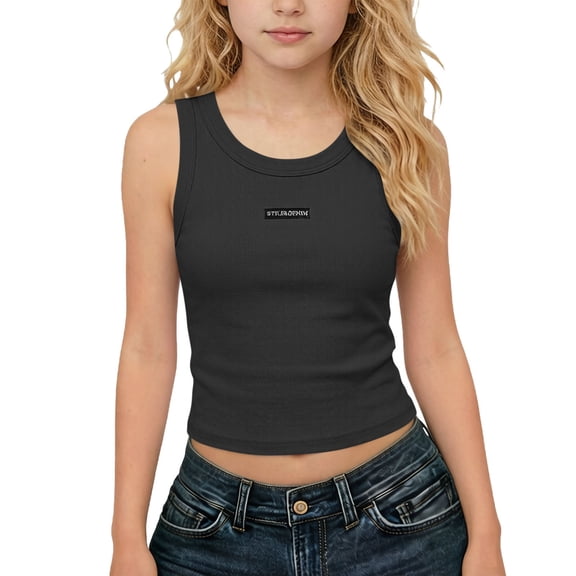 BRGZLK Girls Tank Tops 2026 Summer Round Neck Athletic Ribbed Sleeveless Crop Top Comfortable Breathable Workout Running Sports Basic Camisole Black 13-14 Years