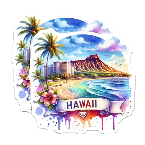(2 Pack) Hawaii Beach Scene Magnets - Tropical Vacation Decor - Scenic Island Souvenirs - 5" On Longest Side - for Cars, Fridges, Toolboxes - Made in USA - MAG6901