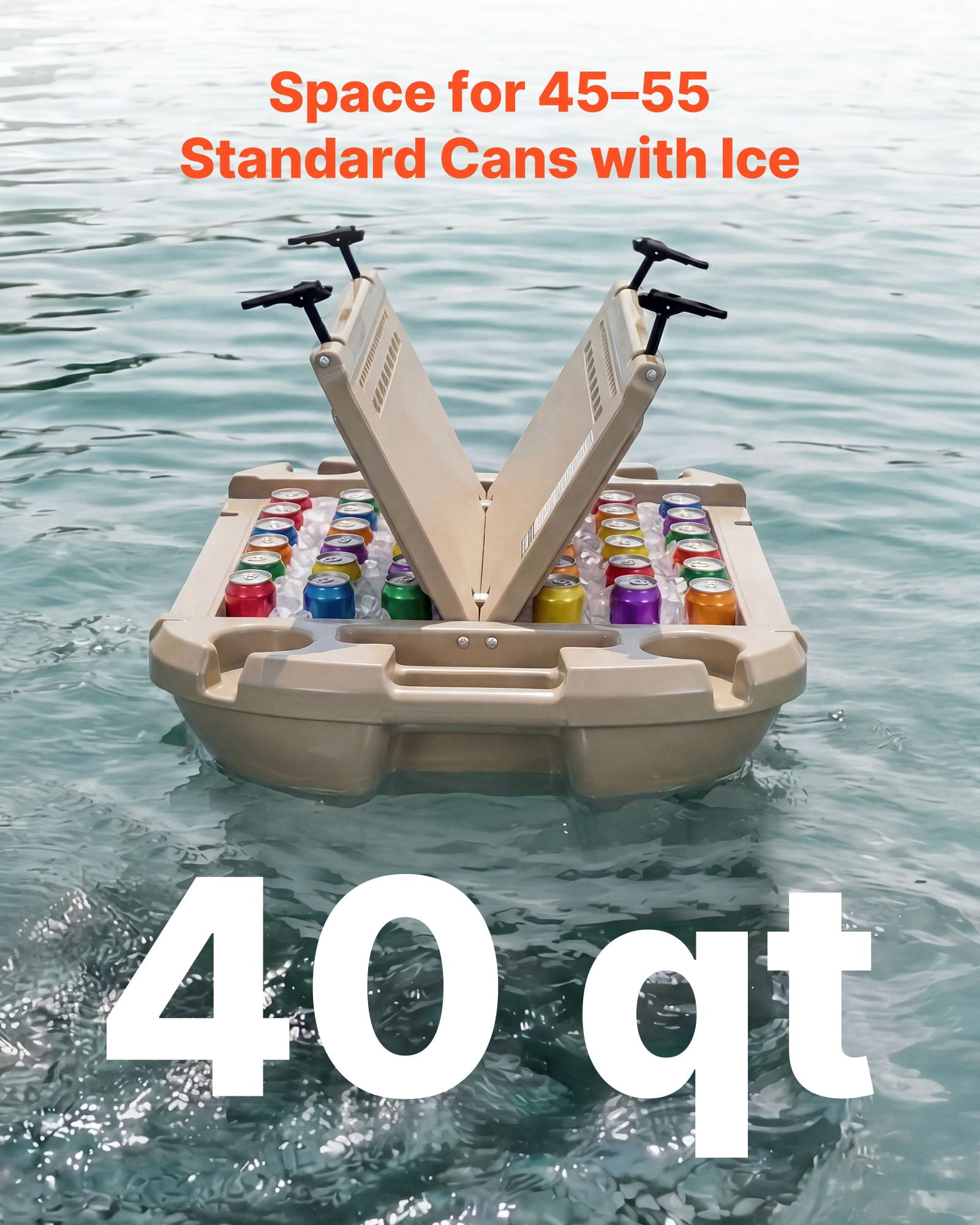 Floating Cooler, 40 QT Floating Ice Chest with Dry Storage, Wheels & Tow Rope, Amphibious Drink Cooler for Water & Land, Stable Cruiser on Lake, River, Pool, Beach, Kayak, Apricot