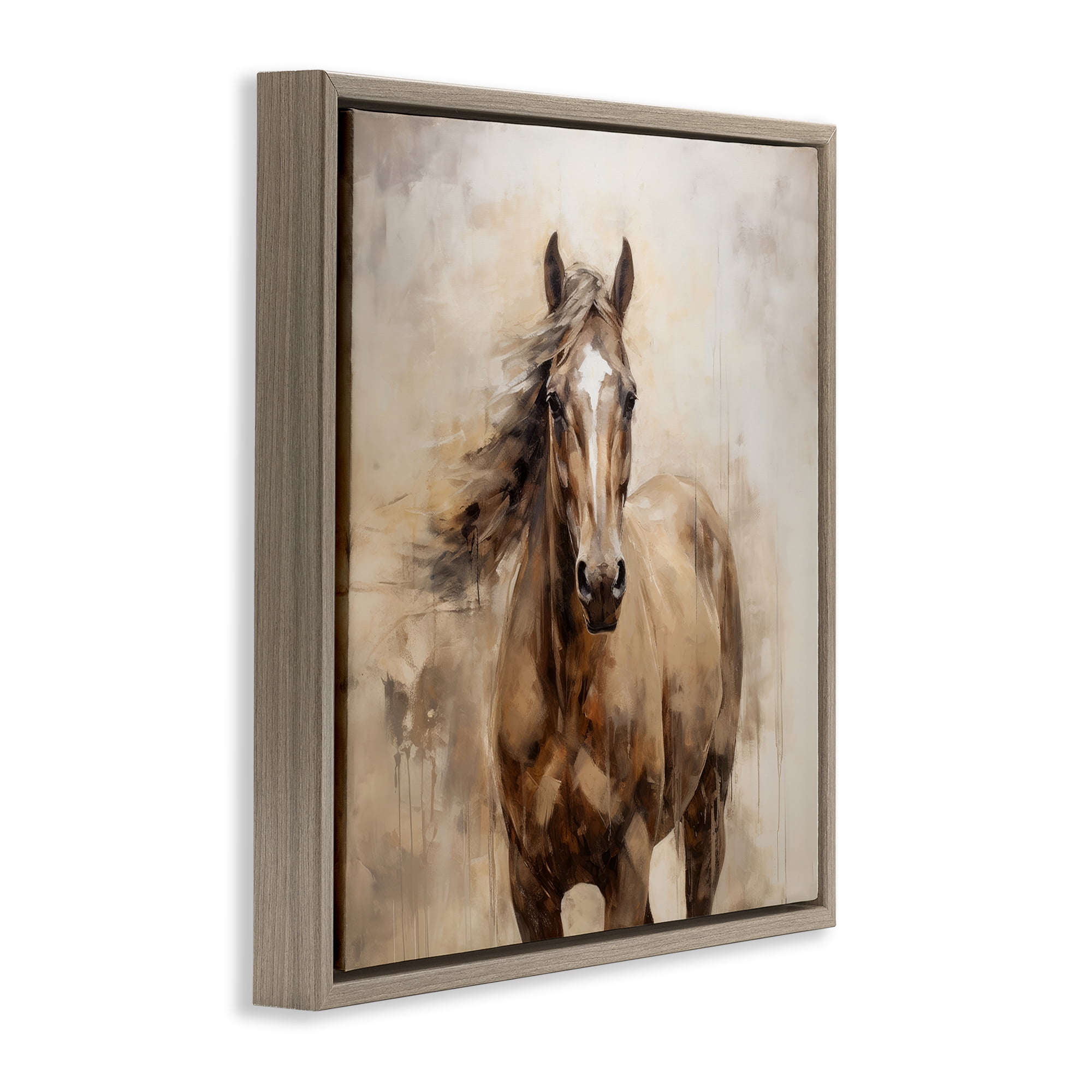Stupell Industries Horse with Modern Drip Animals Painting Brown Floater Framed Canvas Art Print Wall Art, 18 x 18