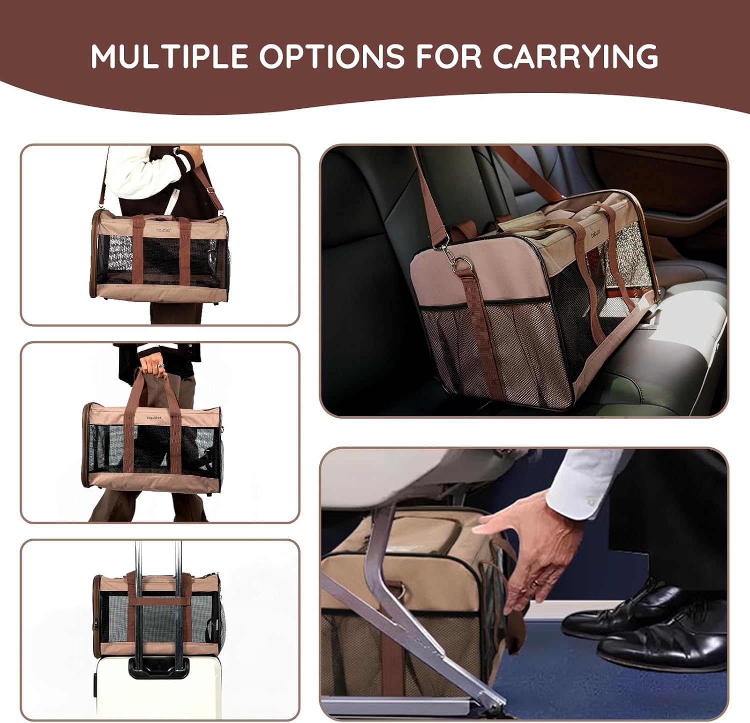 Bella & Pal Airline Approved Pet Carrier, Soft-Sided, Brown photo 6